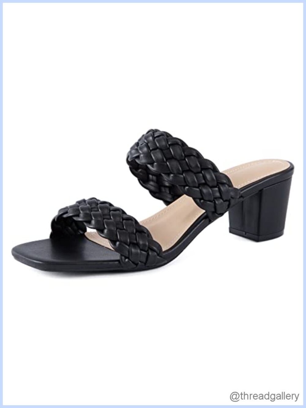 Braided Faux Leather Heeled Sandals Square Toe Chunky Block Heel